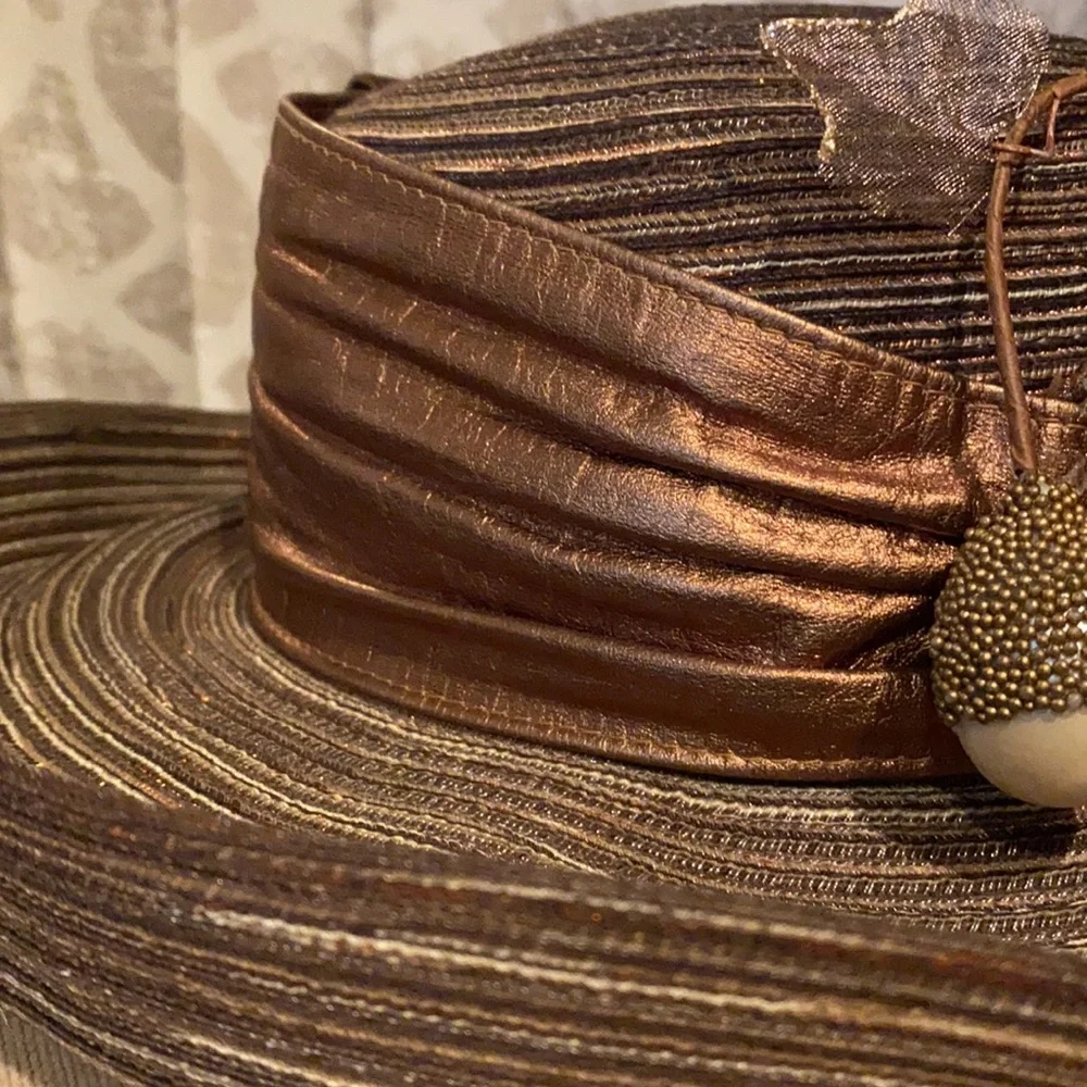Bronze Metallic Straw Brim Hat
